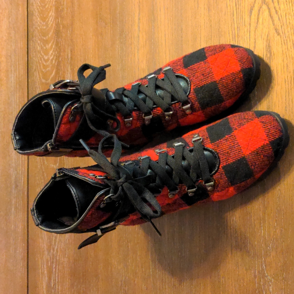 Anne Klein plaid ankle boots